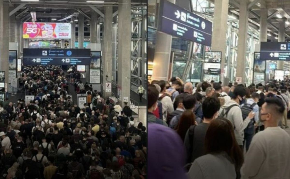 ▲泰國疫後觀光業復甦，新上任總理賽塔有意在十月起開放中國、印度遊客免簽。圖為素萬那普機場湧入大批入境人潮的畫面。（圖／翻攝自Matichon Online）