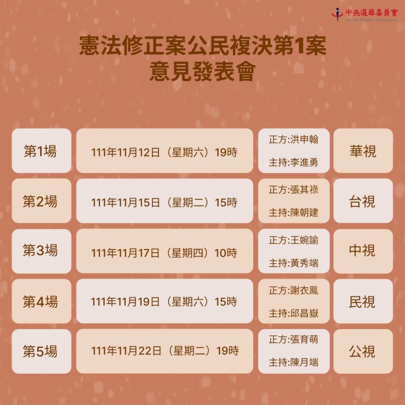 ▲18歲公民權修憲案公民複決，中選會將舉辦的5場發表會名單出爐。（圖／中選會提供）