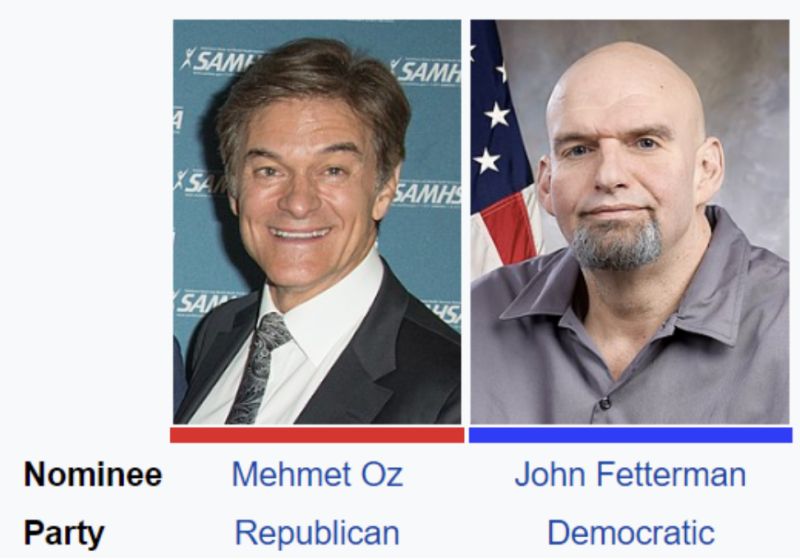 ▲賓州本次參議員選舉競爭激烈。民主黨候選人費特曼(John Fetterman)中風復出,對上共和黨候選人、名人醫生奧茲(Mehmet OZ)。(圖/翻攝自維基百科)