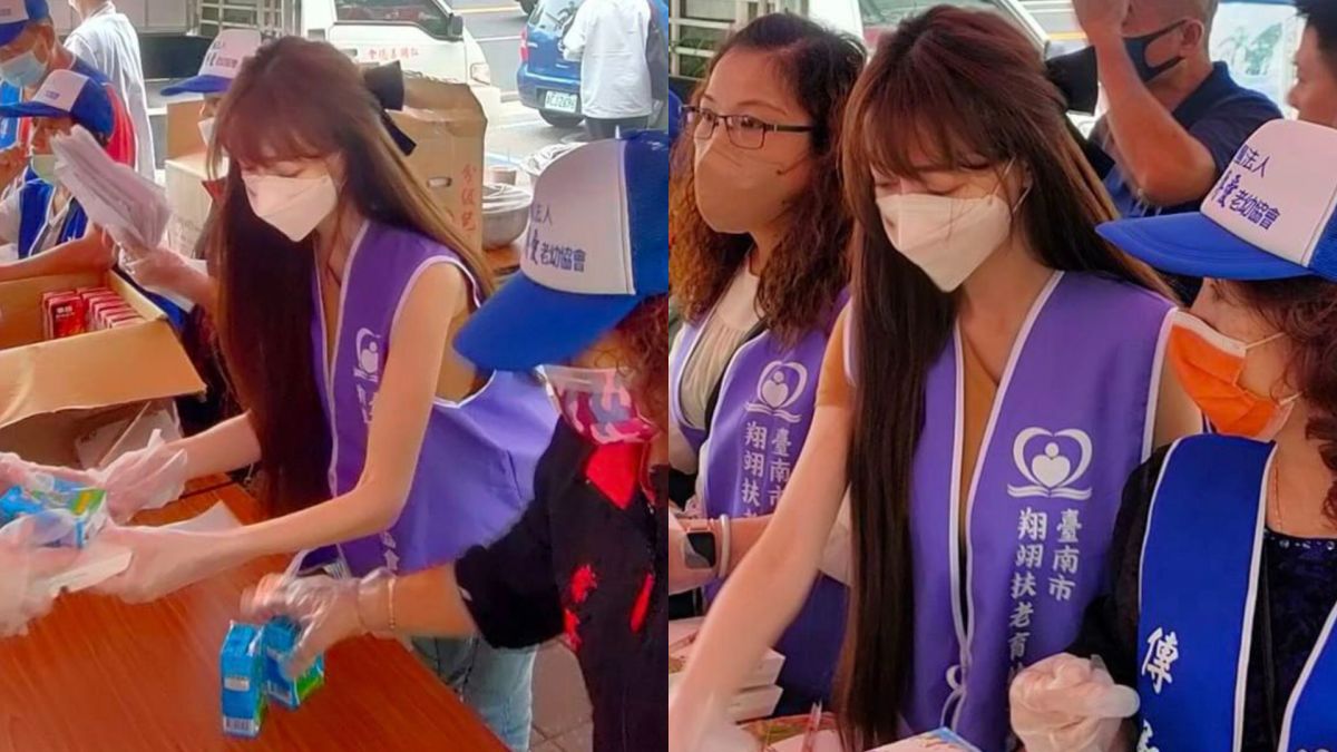 ▲長髮女志工發愛心便當，髮香四溢。（圖／翻攝自長瀨昆妮臉書）