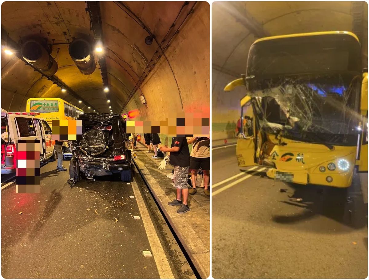 ▲國道6號東向18.8K處，今（10）日下午發生一起車禍事故，一輛賓士G-Class故障停路邊，遭到遊覽車從後追撞，造成2車13人受傷。（圖／翻攝自記者爆料網）