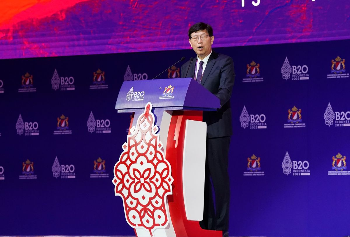 ▲鴻海科技集團董事長劉揚偉出席B20高峰會，專題演講提到集團創新路上的三大要素。（圖／鴻海提供）