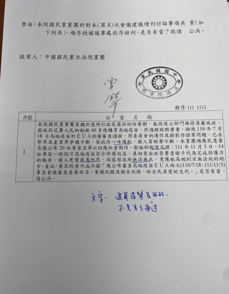▲立委管碧玲質疑國民黨團提案痛批高端和蔡政府,只是為了選舉造勢。(圖/翻攝管碧玲臉書)