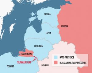 ▲「蘇瓦烏基缺口」（紅線）位於波蘭（Poland）與立陶宛（Lithuania）的邊境連接處，它的兩邊分別是俄國的外飛地加里寧格勒（Kaliningrad）、俄國的盟友白俄（Belarus）。（圖／翻攝自波羅的海時報）