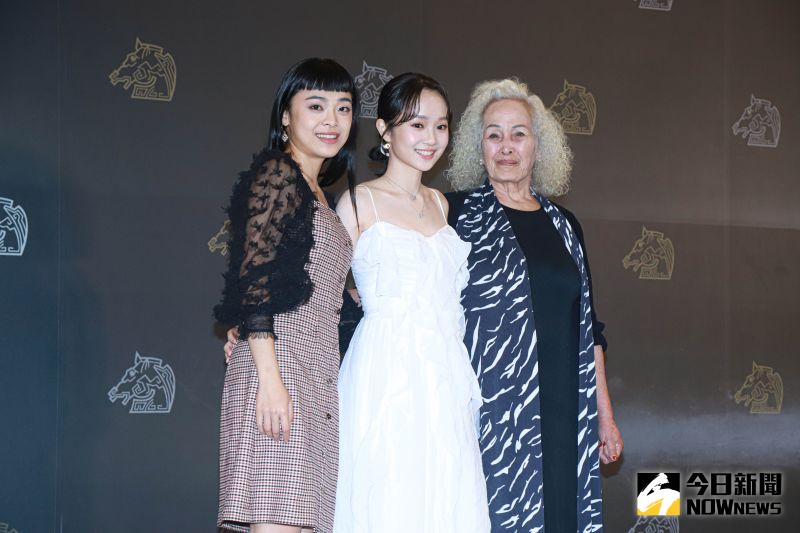 ▲入圍女配角的李夢苡樺(左起)、方郁婷、林詹珍妹出席金馬入圍酒會。(圖/記者葉政勳攝)