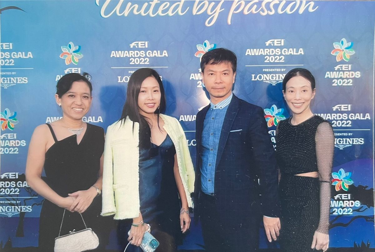 ▲(左起)日本馬協代表Yuki YAGI、中華馬協理事于長君、國際組組長葉益成、常務理事陳怡如。（照片提供中華馬術協會）