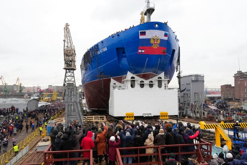▲俄羅斯雅庫提亞號（Yakutia）核動力破冰船下水。（圖／美聯社／達志影像）