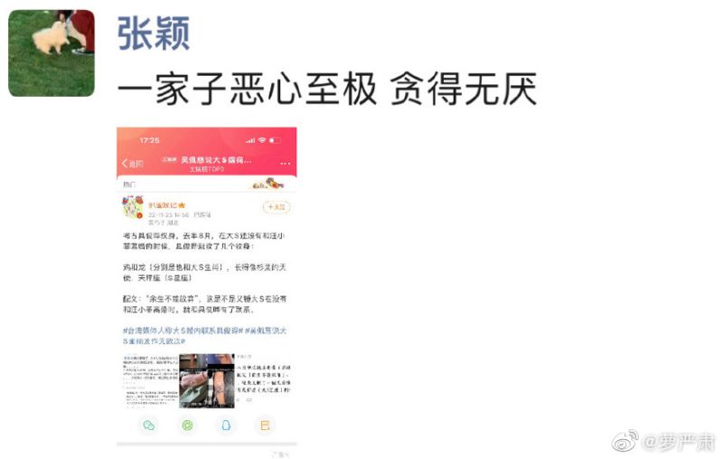 ▲張穎穎轉貼大S、具俊曄的八卦文章痛罵。（圖／翻攝自微博）