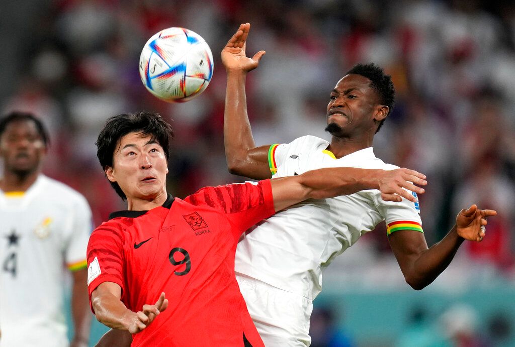 ▲韓國前鋒曹圭成頭球頂入網。（圖／美聯社／達志影像）