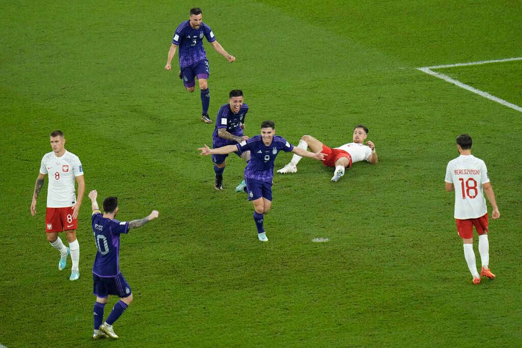 ▲阿根廷前鋒Julián Álvarez成功踢進單場第二分（圖／美聯社／達志影像）