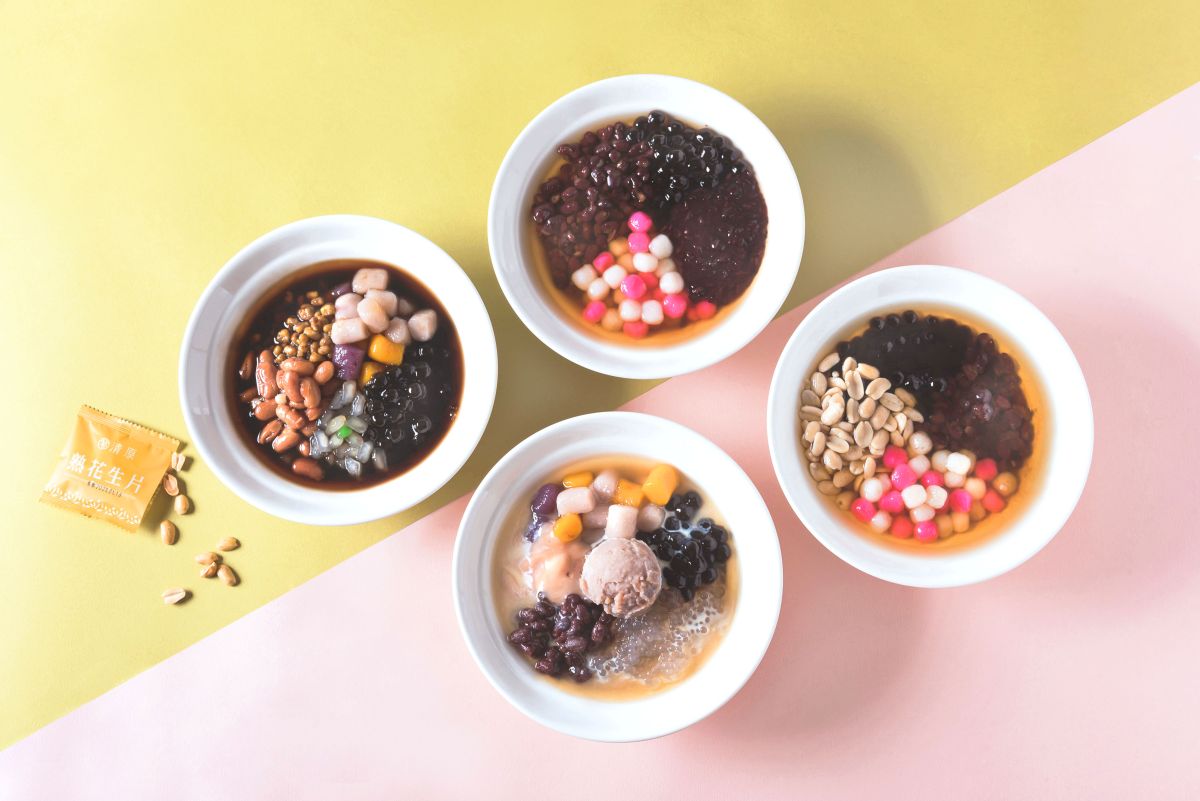▲芋頭霸主「清原芋圓」推4款經典熱甜湯對抗冷氣團（左上至右下）：黑金燒仙草、紫米紅豆湯、芋見幸福熱戀中以及磨米紅白湯圓。（圖／清原芋圓提供）