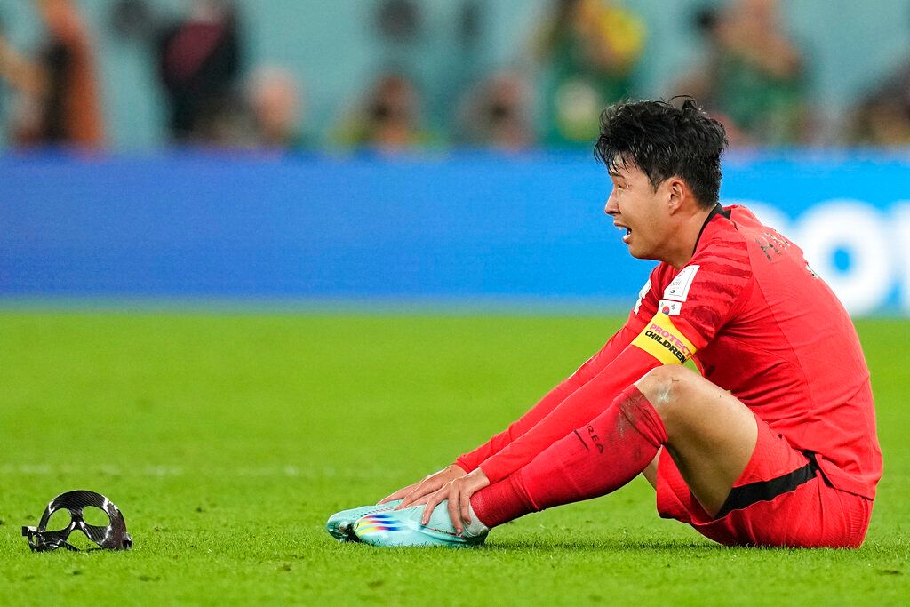 ▲韓國晉級16強，孫興慜喜極而泣。（圖／美聯社／達志影像）
