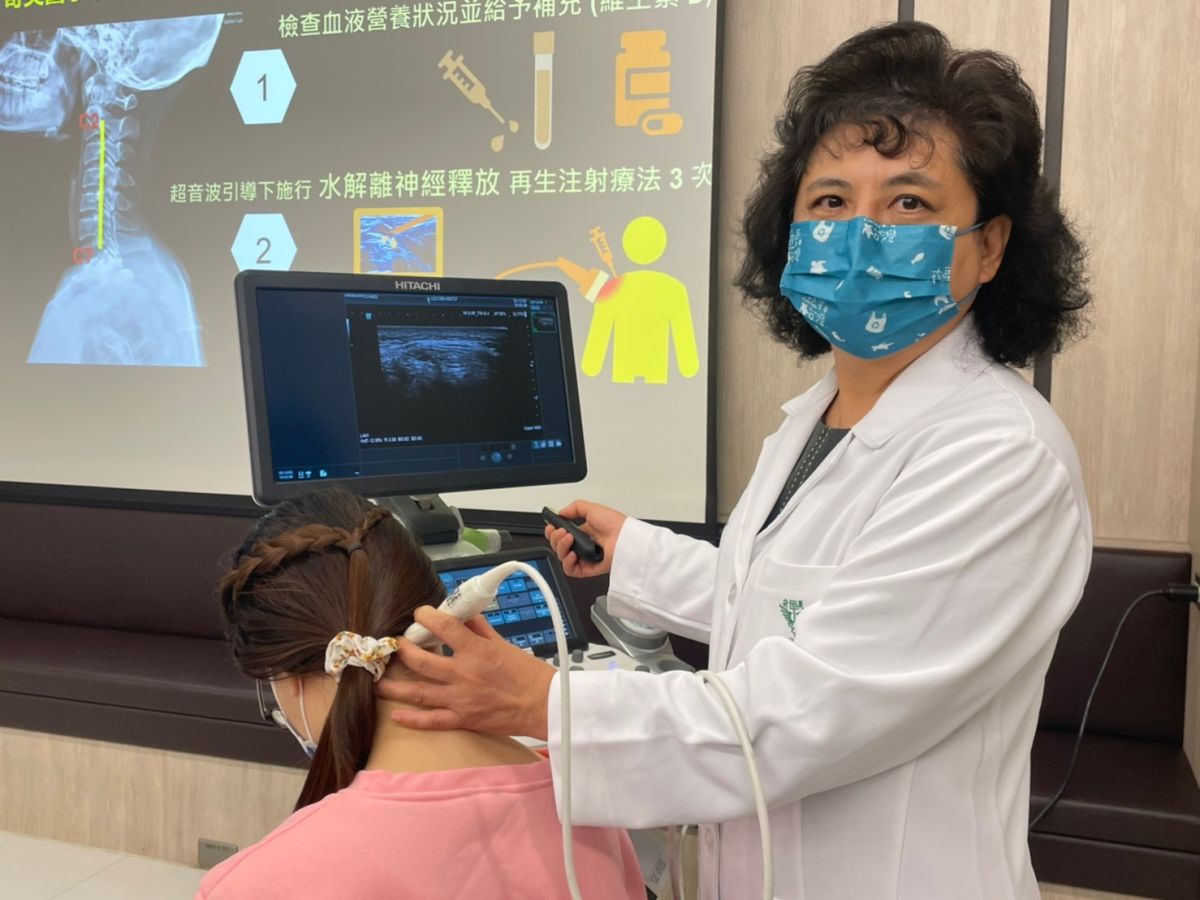 ▲奇美醫學中心麻醉部部長陳貞吟表示，神經與後頸部深筋膜間水解離療法」輔以影像導引，將注射細針帶到目標神經旁，達到治療目標（圖／記者林怡孜攝，2022,12,06）