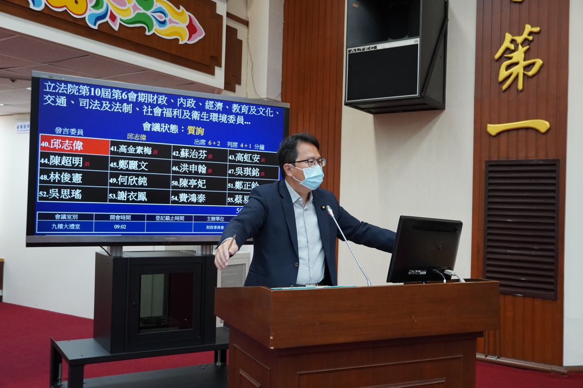 ▲立委邱志偉在立法院質詢，要求交通部加快台39線及台61線南延。（圖／邱志偉辦公室提供）