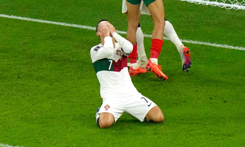 ▲葡萄牙主將「C羅」Cristiano Ronaldo落敗後崩潰。（圖／美聯社／達志影像）