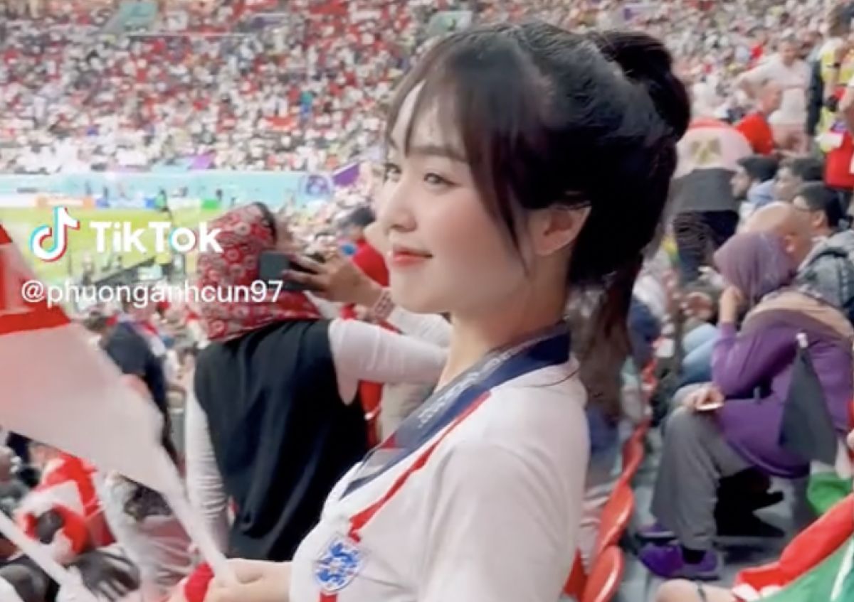 ▲越南網美黎芳英（Lê Phương Anh）在本屆世足賽意外成為「最甜反指標」。（圖／翻攝自TikTok「phuonganhcun97」）