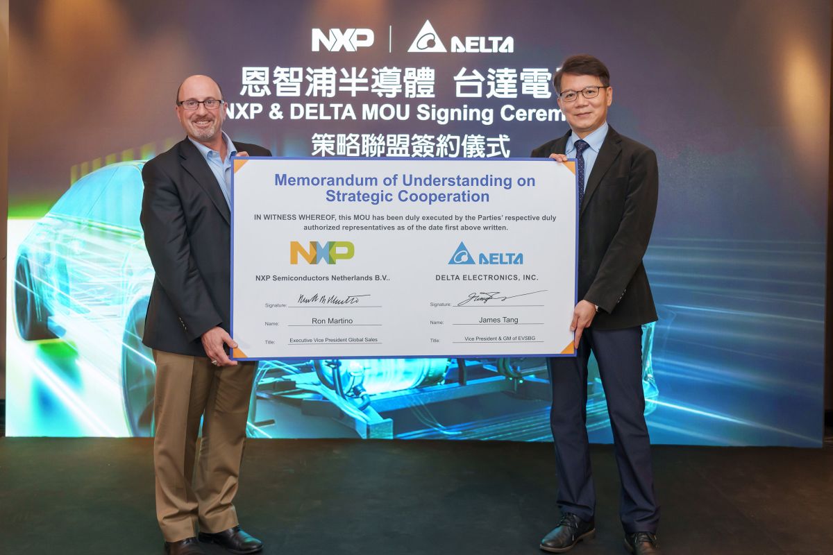 ▲台達電今（13）日宣布與車用半導體廠商恩智浦共同簽立長期策略合作備忘錄，聯手加速擴大電動車版圖。（圖／台達電提供）