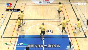 ▲《全明星運動會》各務孝太在複式躲避球不慎踩線出局。(圖/翻攝LINE TV) ▲《全明星運動會》各務孝太在複式躲避球不慎踩線出局。(圖/翻攝LINE TV)