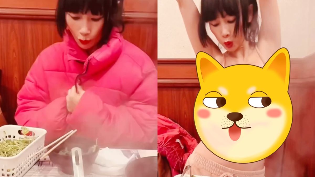 ▲白靈吃火鍋突然脫外套，展現完美好身材。（圖／翻攝自白靈IG）