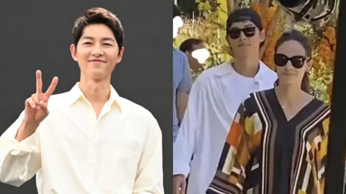 ▲宋仲基（左）參加英國女友親戚的婚禮。（圖／friDay影音、翻攝自微博）