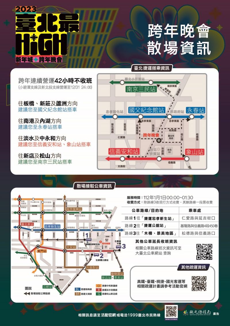 ▲因應北市府前廣場跨年晚會活動,觀傳局呼籲民眾可多多利用市府周圍的大眾運輸工具。(圖/觀傳局提供)