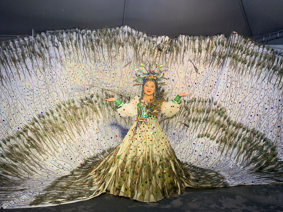 ▲白冰冰孔雀裝現身花蓮跨年。（圖／三立提供）