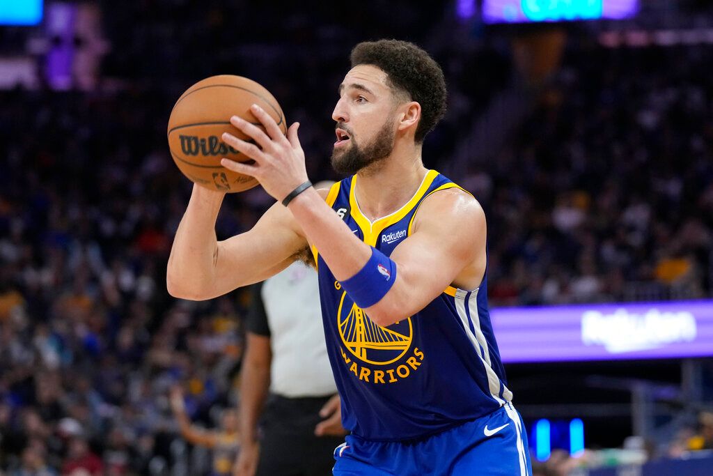 ▲勇士射手Klay Thompson命中了12顆三分球，帶領勇士戰勝火箭。（圖／美聯社／達志影像）