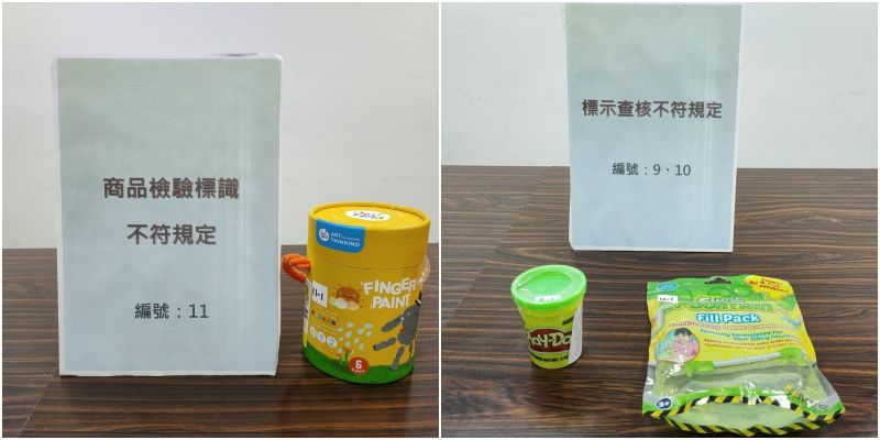 ▲2項液態兒童玩具商品，標準中文標示及商品標示不合格。（圖／消保處提供）