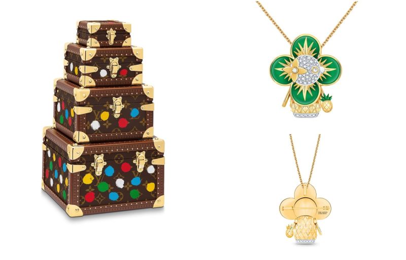 ▲101旗艦店獨家商品,Vivienne Pineapple吊墜綴品牌吉祥物Vivienne(右)、獨家彩繪硬箱塔(左)。(圖/品牌提供)
