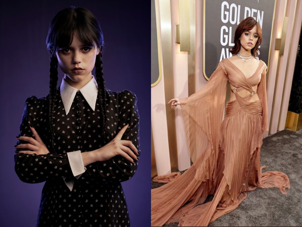 ▲演出恐怖喜劇影集《星期三》的珍娜奧特嘉，以性感之姿出席金球獎頒獎典禮。（圖／Netflix、翻攝自Twitter）