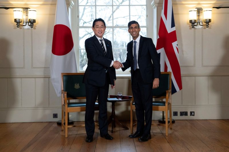 ▲日本首相岸田文雄與英國首相蘇納克11日會晤，簽署「相互准入協定」。（圖／美聯社／達志影像）