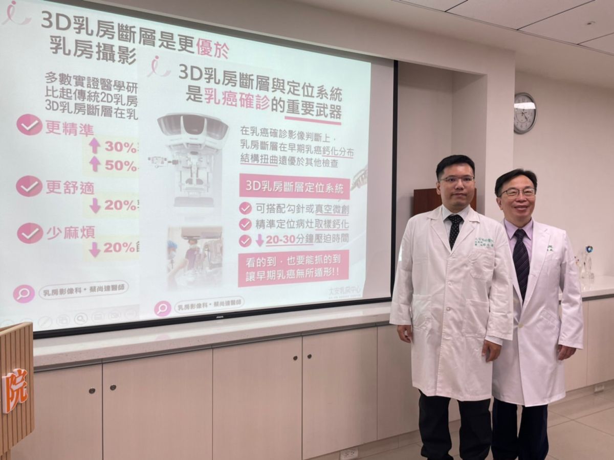 ▲大安婦幼醫院 乳房中心主任蔡尚達(左)及院長陳勝咸，呼籲超過45歲女性每2年應做好乳攝檢查，若有家族遺傳史，更不能掉以輕心（圖／記者林怡孜攝，2023,01,16）