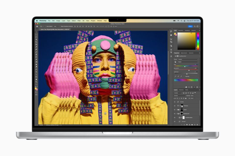 ▲與最快速的 Intel MacBook Pro 相比，M2 Pro 讓《Adobe Photoshop》處理影像的速度提升最高可達 80%，與前一代相比速度最高提升 40%。(圖／官方提供)