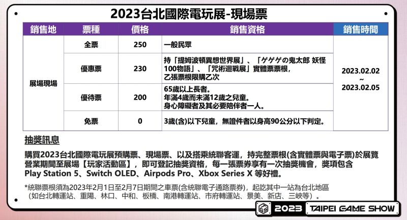 ▲台北電玩展也首度推出星光套票、雙展套票、親子套票等，還可以搭客運想抽獎優惠。（圖／TGS提供）