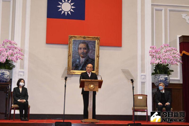 ▲蘇貞昌細數過去四年帶領行政團隊的點滴，也祝福陳建仁創下更好成績。（圖／記者林調遜攝，2023.01.27）