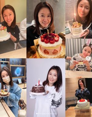 ▲林心如開心地PO出與7個蛋糕的合影。(圖/翻攝自林心如IG) ▲林心如開心地PO出與7個蛋糕的合影。(圖/翻攝自林心如IG)