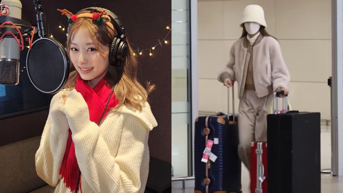 ▲周子瑜回到韓國準備開工，並以一身毛茸茸的裝扮現身機場。（圖／翻攝周子瑜IG、뉴스엔·NewsenTV YouTube）