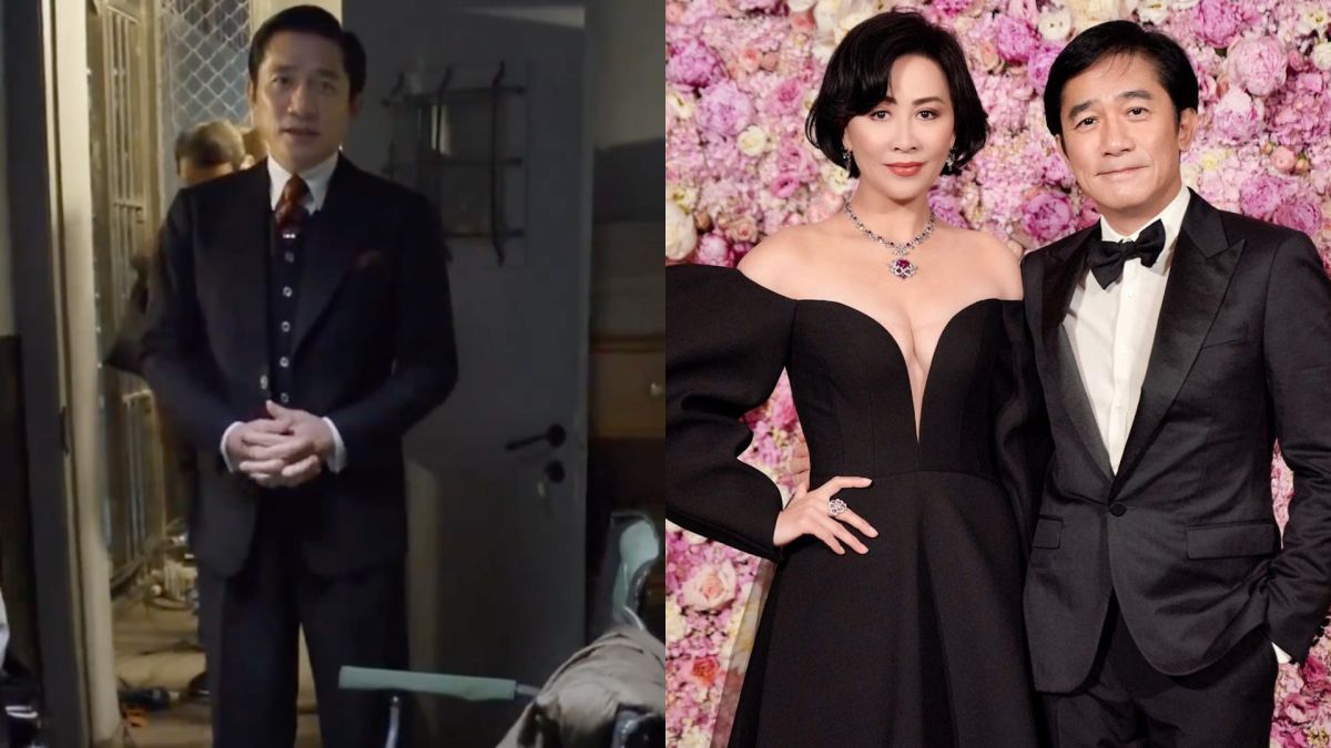 ▲梁朝偉（左）「社恐發作」片場氣氛凝結，網友急喊劉嘉玲救援。（圖／翻攝自微博）