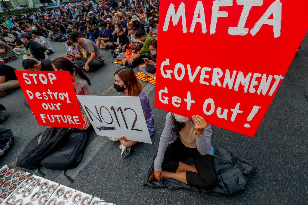 ▲泰國民眾在近幾年呼籲廢除「冒犯君王罪」。（圖／美聯社／達志影像）