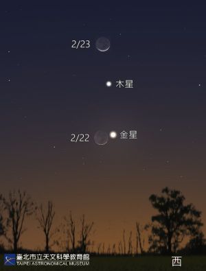 ▲台北市立天文館提醒，2/22及2/23兩天，記得抬頭看金星、木星合月。（圖／台北市立天文館提供）