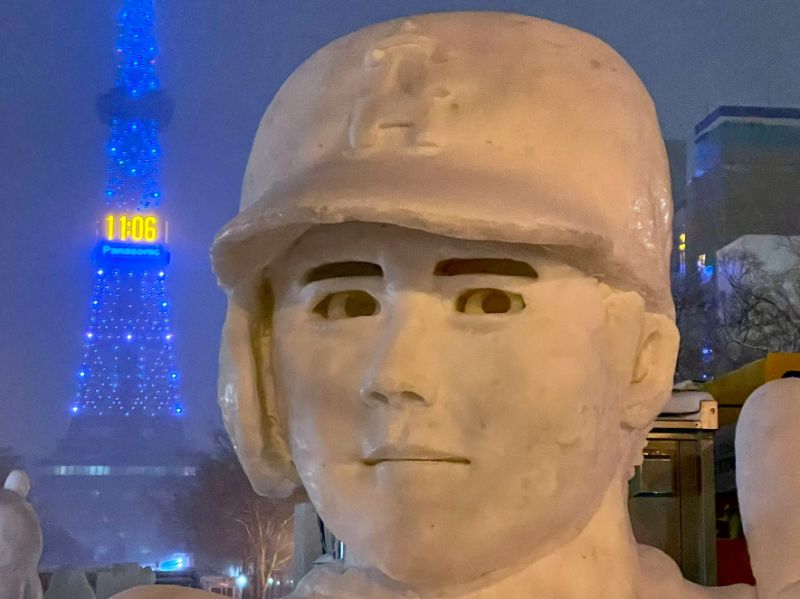 ▲大谷翔平在札幌雪祭的雕像獲得熱議。（取自天使隊推特）