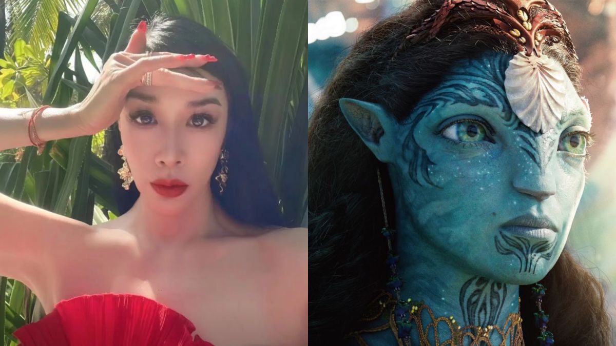▲鍾麗緹（左）過度修圖，撞臉電影《阿凡達》「納美人」。（圖／翻攝自鍾麗緹抖音、迪士尼提供）