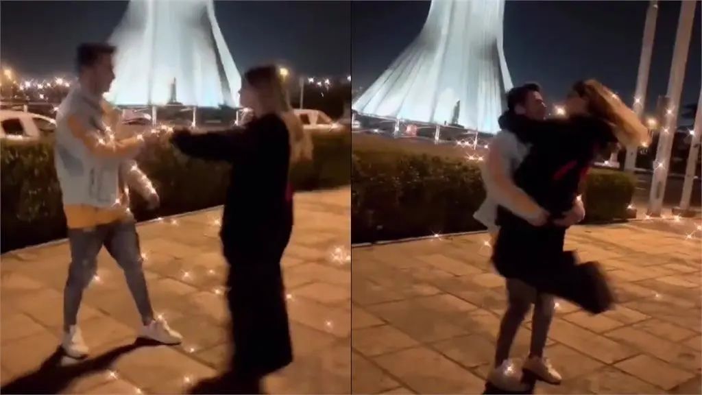 ▲哈吉吉和艾哈邁迪是一對網紅情侶，兩人上傳在廣場上跳舞的影片後遭到逮補。（圖／翻攝自推特@AlinejadMasih）