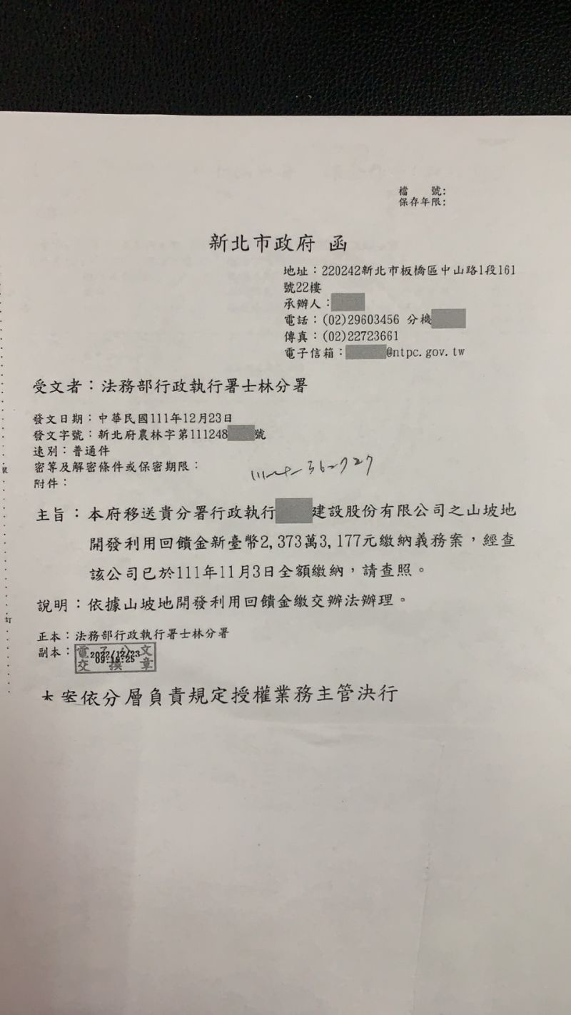▲新北市政府回文(圖/士林分署提供)