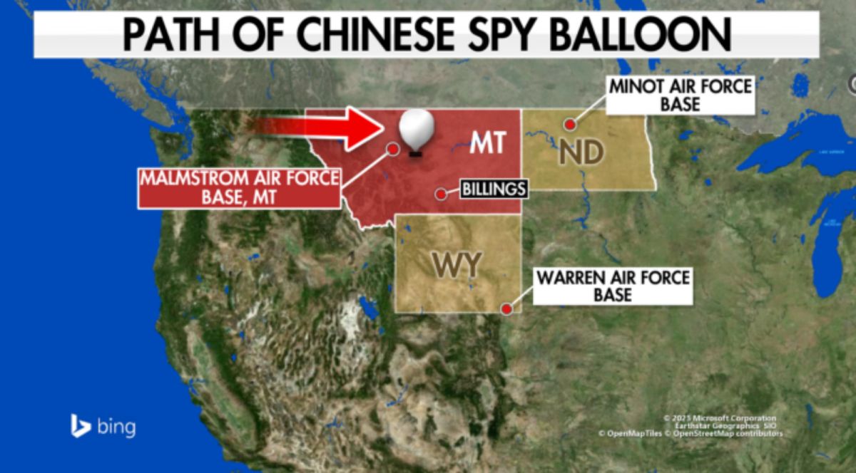 ▲拜登政府官員表示，中方過去就派過高空偵察氣球飛越美國，但可能因停留時間不若這次長而都未發現。圖為本次氣球事件路徑圖。（圖／翻攝自Fox Weather）