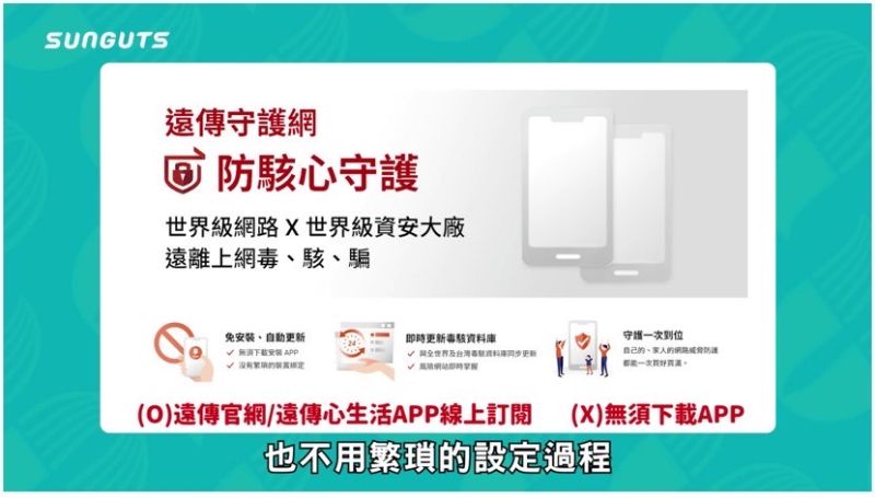 ▲免安裝APP就能訂閱使用，守護上網安全。（圖／翻攝自三個字SunGuts YT頻道）
