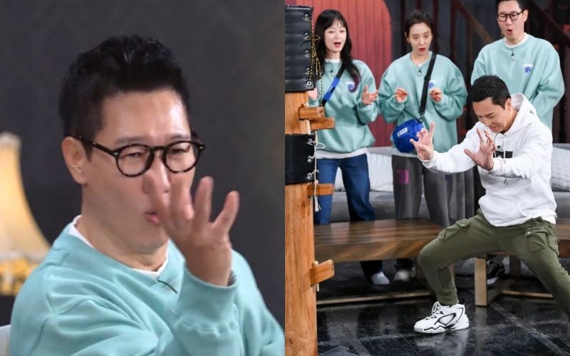 ▲甄子丹（右）作客《Running Man》示範醉拳，池錫辰照作卻變「醉漢」。（圖／Running Man IG）