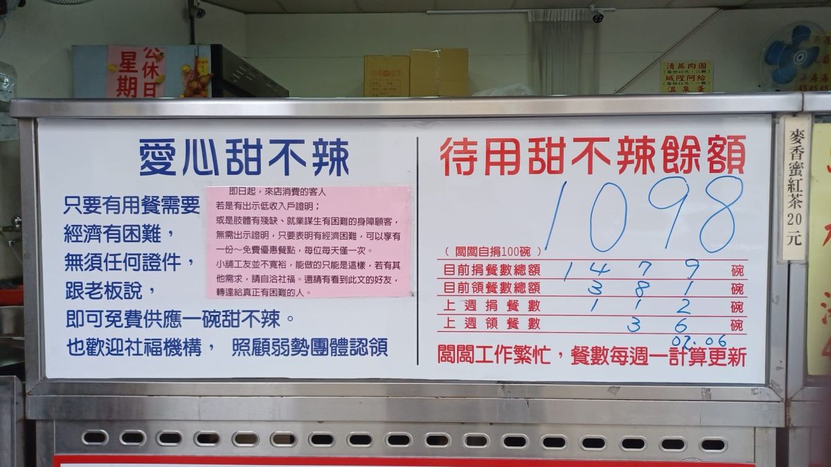 ▲新竹城隍廟口甜不辣的林老闆提供愛心待用餐，讓有需要的人取用，但近期「1現象」讓他有些心寒。（圖／《城隍廟口甜不辣》）