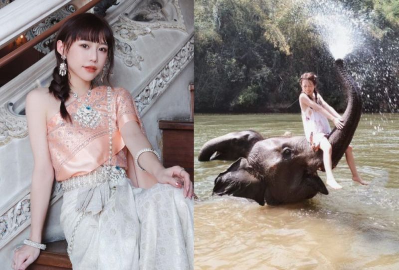 ▲網紅紀卜心近日到泰國旅遊，豈料體驗幫大象洗澡時，騎在大象鼻子、背上卻被網友質疑「虐待動物」。（圖／翻攝自紀卜心IG）