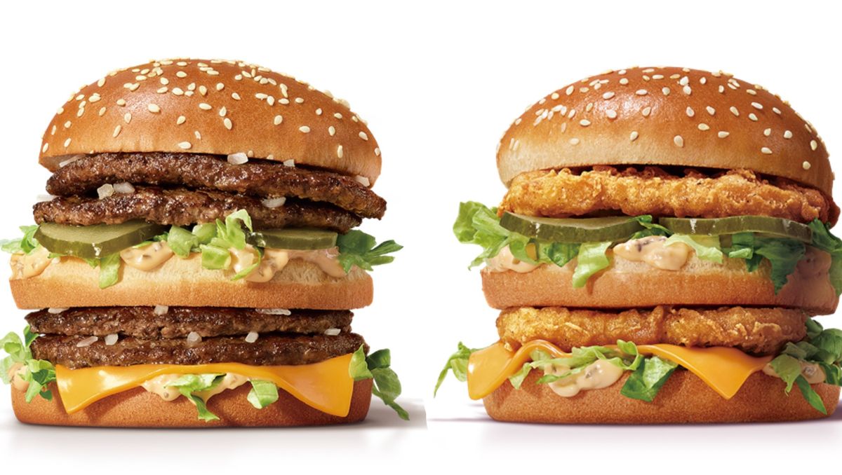 ▲麥當勞肉量加倍的「無敵大麥克」限時1個月強勢回歸，包含麵包厚達15層，同場加映「香鷄大麥克」。歡樂送加碼雞塊、冰旋風加1元多1件，相當於買1送1。（圖／業者提供）